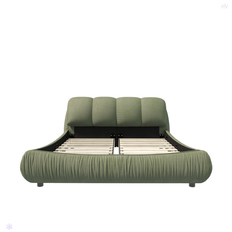 Luxury Upholstered Platform Bed With Oversized Padded Backrest And Solid Wood Frame,Suitable For Multiple Heights Of Mattresses