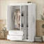 Wardrobe, 3-Door with Full-Length Mirror, MDF | White | Plywood-1754440231