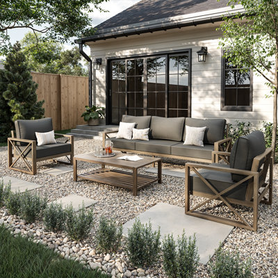 4 Pieces Modern Outdoor Furniture Patio Conversation Sets With Olefin Fabric