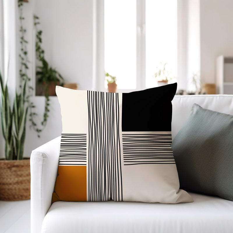 Cassie Abstract Outdoor Reversible Throw Pillow, 15"H x 15"W, Orange/Cream/Black