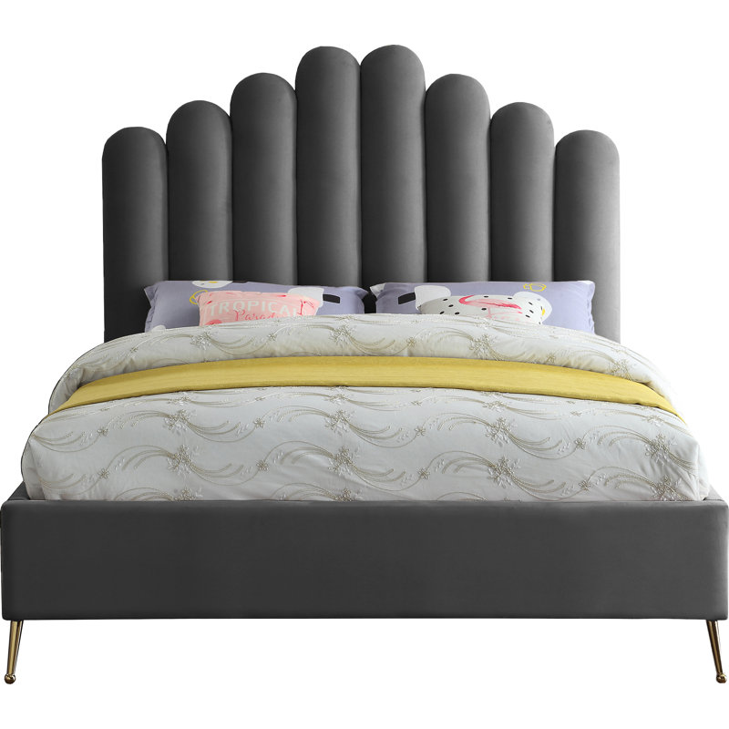 Lit plateforme tapissier Sonette, Très grand, Velours gris