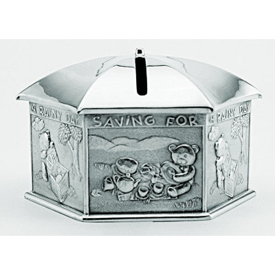 Teddy Bear Picnic Pewter Piggy Bank Decorative Object