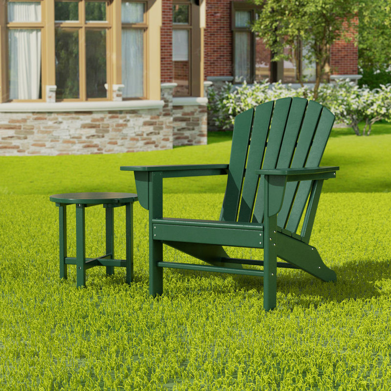 Altura Foldable Outdoor Adirondack Chair With Table, Dark Green