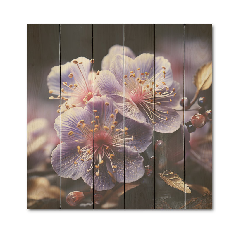 Organic Harmony - Violets Wood Panel Wall Art On Natural Pine Wood, 15" H x 15" W
