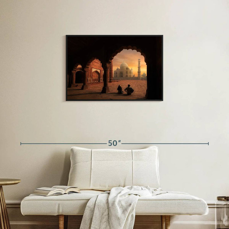 Vue du coucher de soleil du Taj Mahal, Cadre flottant noir, 31 po x 21 po