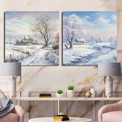 Farmhouse Snow Winter Scenery - Winter Collage Square, lot de 2