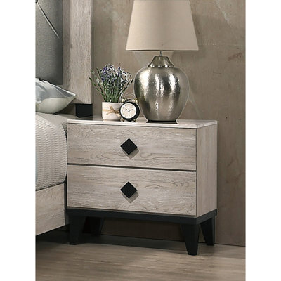 Table de chevet avec 2 tiroirs crème et un rangement de qualité 2 po pour la chambre à coucher