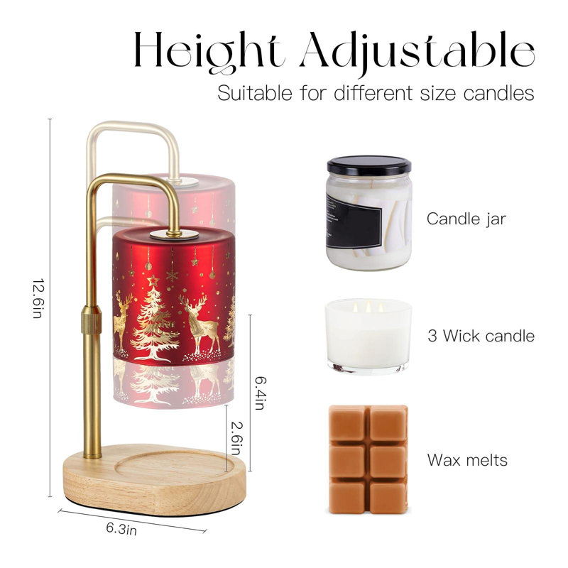 Lampe chauffe-bougies de Noël avec minuterie - Hauteur réglable, intensité variable, accessoires de décoration avec 2 ampoules, pour la fonte de cire et les fondants parfumés aux bougies