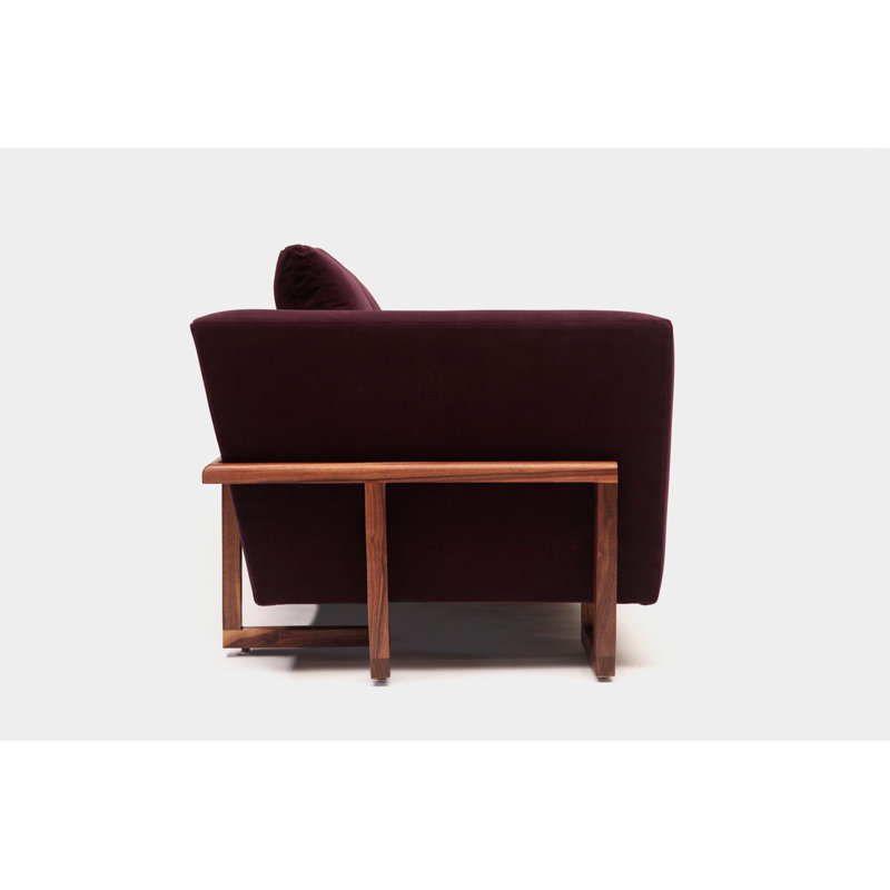 LRG Velvet Sofa, Walnut, No Trays, Eggplant