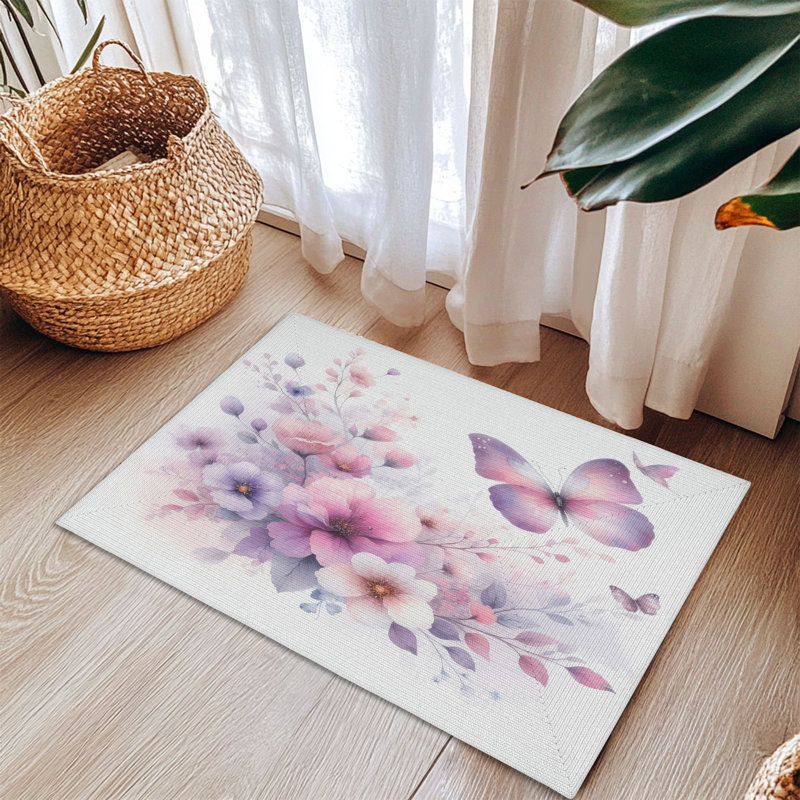 Tapis tressé Butterfly Flowers, Rectangulaire 3 pi x 5 pi