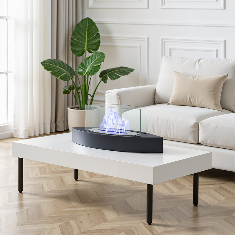 Stainless Steel Alcohol Tabletop Fireplace with Flame Guard, Black