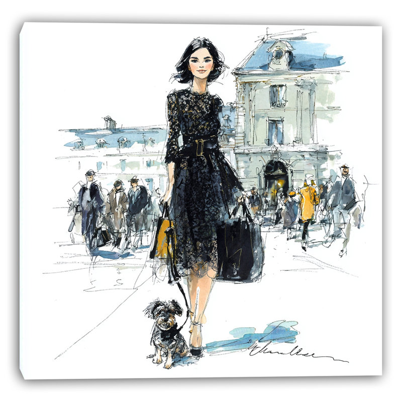 Art mural sur toile Parisian Fashion Walk, H 20 po x l 20 po