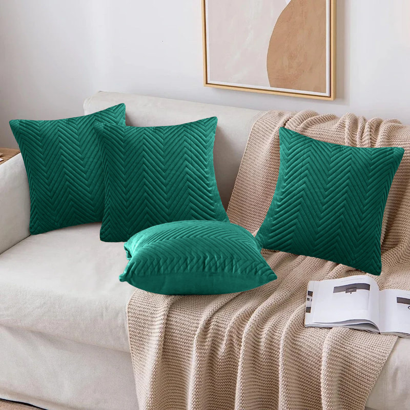 Embossed Velvet Cushion Cover (4 Piece Set), Emerald