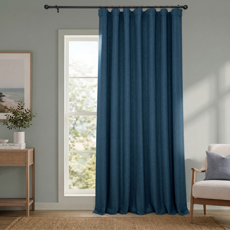Ottis Faux Linen Room Darkening Curtain Panel, Indigo, 50" W x 108" L