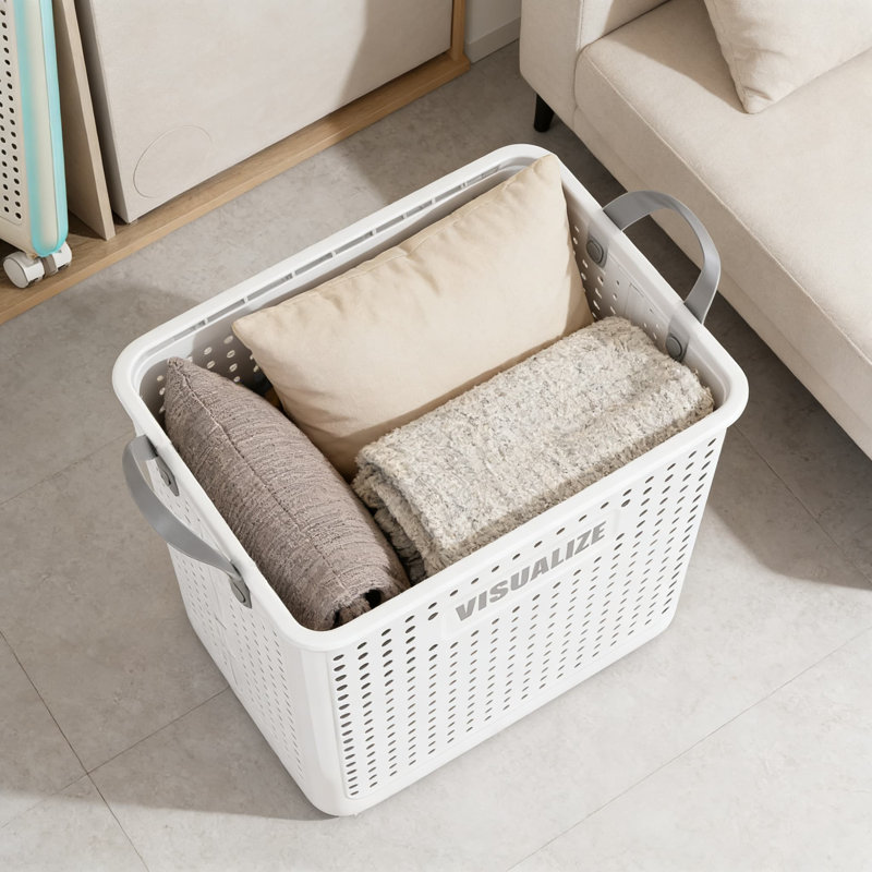 White,Folding Dirty Clothes Basket, Home Laundry Basket, Storage Basket, Dirty Clothes Basket, Bathroom Dirty Clothes Storage Basket, PP Material, Strong And Highly Pressure-Resistant, Anti-Deformation And More Durable, Mesh Design, Breathable And Mold-P