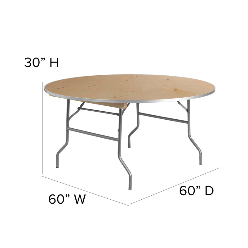 Elegant 60" Round Birchwood Folding Banquet Table with Silver Metal Edging