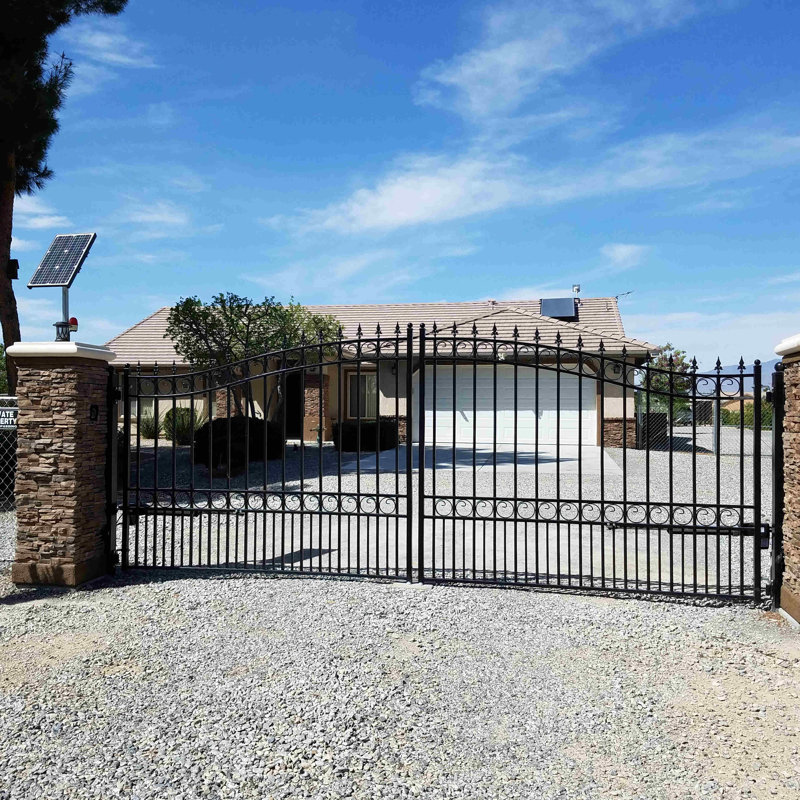 London Style Black Steel Dual Swing Driveway Gate with Opener