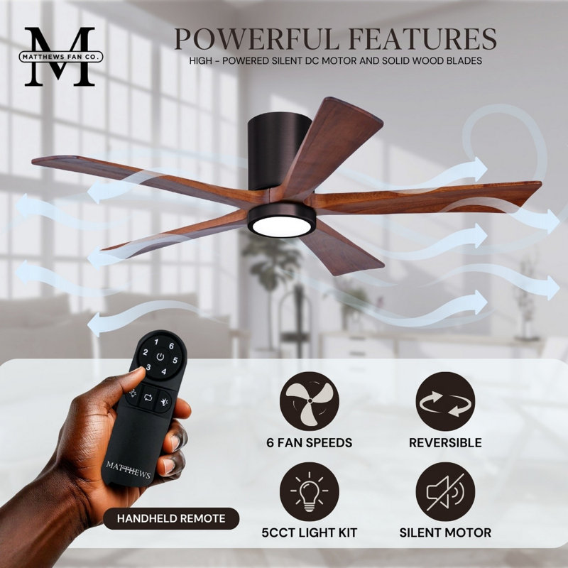 Irene Flushmount Light Kit 5 Blade LED Ceiling Fan, Brushed Bronze, 42", Walnut Tone