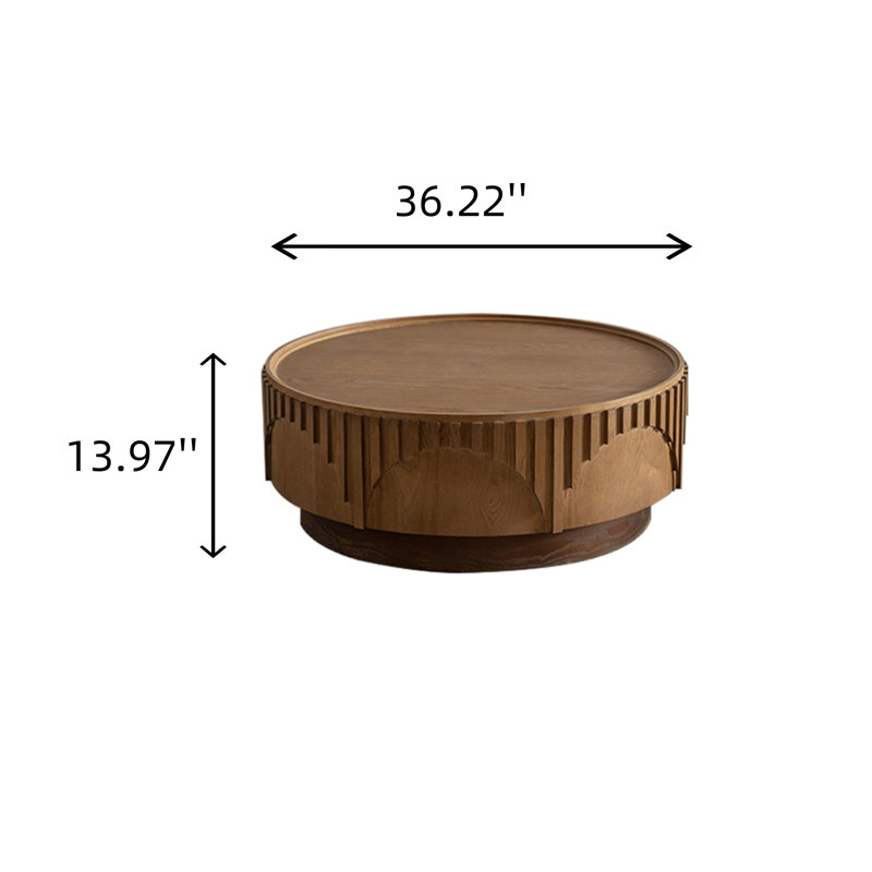 Table basse ronde en bois massif moderne avec placage en bois massif