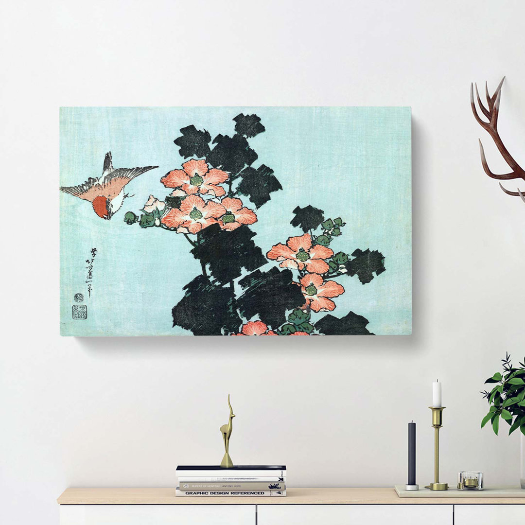 Hibiscus and Sparrow by Katsushika Hokusai - Wrapped Canvas