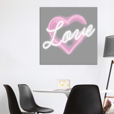Neon Love Pink On White 1 Piece Wrapped Canvas Wall Art