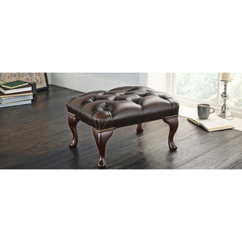 Wegatte 44Cm Wide Genuine Leather Tufted Rectangle Footstool, Brown