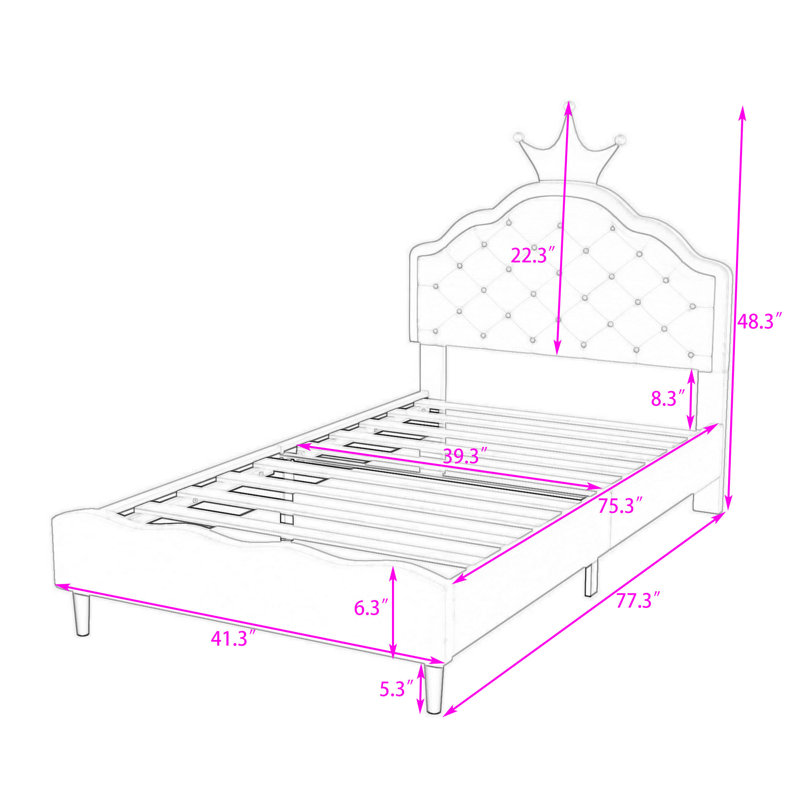 Lit princesse en similicuir avec structure robuste et tête de lit capitonnée, Simple