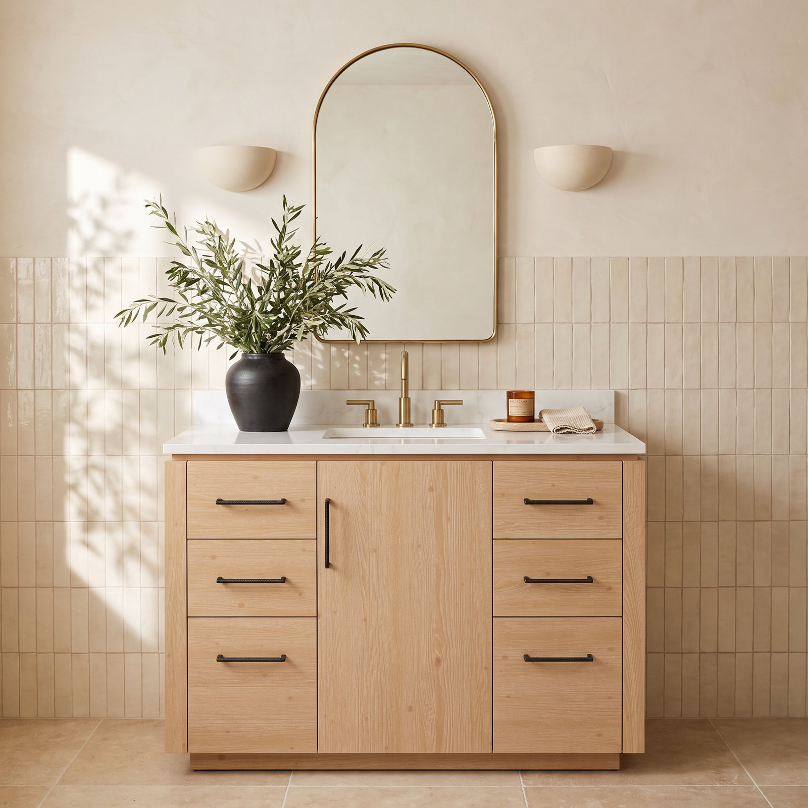 Cloverfield 48'' Single Bathroom Vanity, Fir Wood Brown, Matte Black