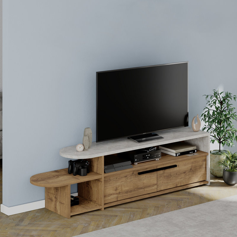 Meuble télé moderne avec charnières à fermeture douce, 66,5 po x 17,6 po x 13 po | 100% panneau de particules enduit de mélamine, épaisseur: 0,7 pouce | Élégantes couleurs Lagina et Hitit, idéales pour les salons contemporains et les espaces de divertissement