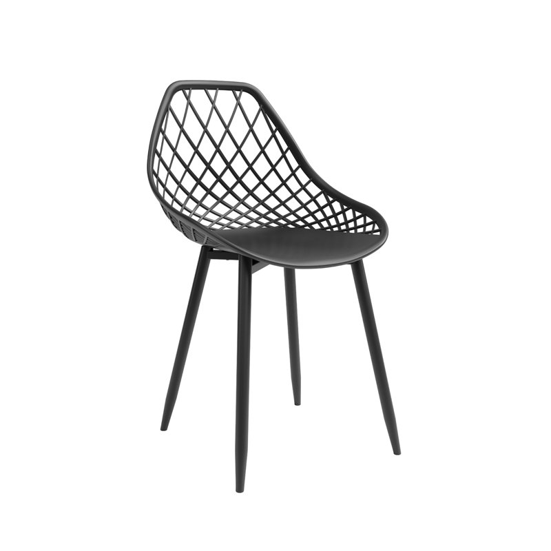 Upton Indoor and Outdoor Dining Chair with Ergonomic Seat and Steel Legs, Black