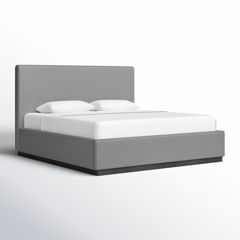 Lit à panneau tapissier Citori, Très grand, Tissu texturé en lin gris