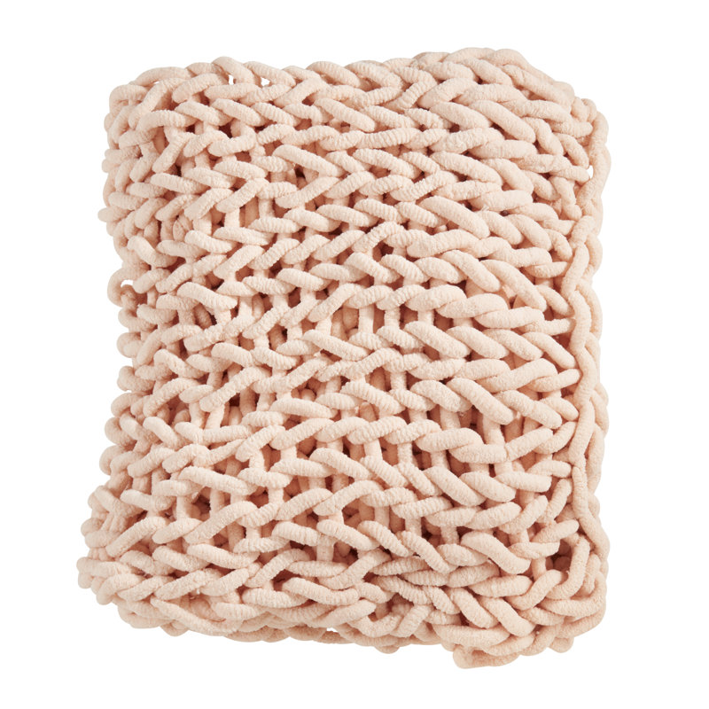 Pink Chunky Knit Cozy Throw Blanket, 50"x60"