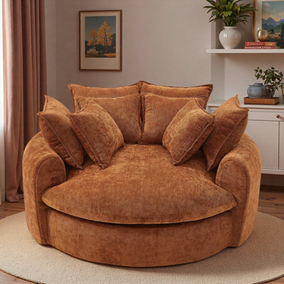 Full-compressed Round Chaise Lounge Sofa With 8 Throw Pillows by Latitude Run