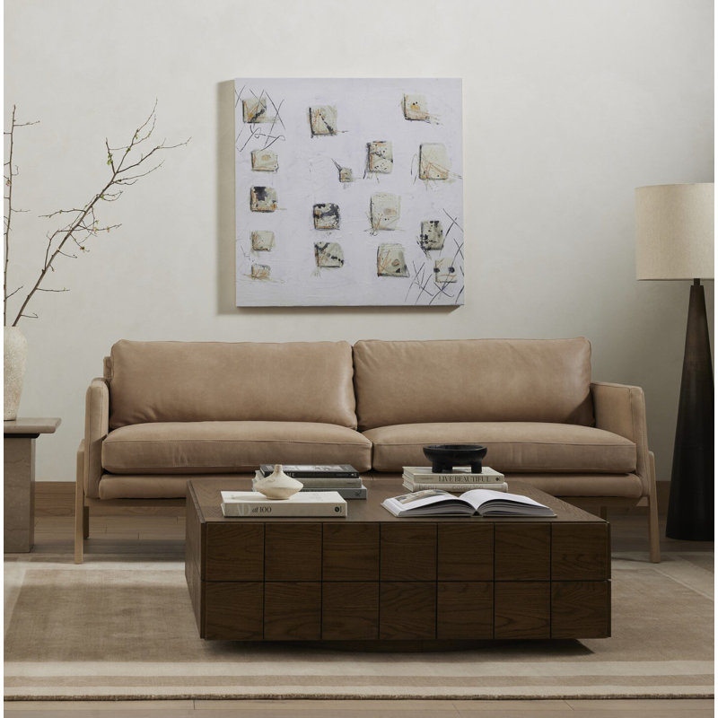 Viviana 84'' Upholstered Sofa, Beige, Palermo Nude Genuine Leather