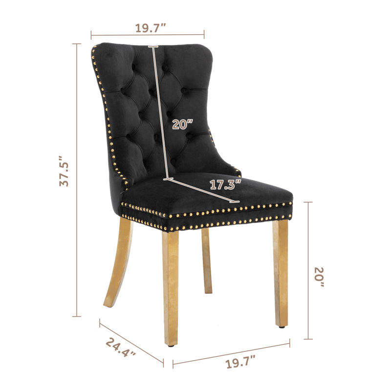 Johnfrancis Tufted Kitchen Velvet Upholstered Back Side Dining Chair, Gold, Black