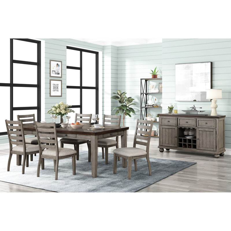 Chaise d'appoint à dossier échelle rustique gris 2 pièces avec assise rembourrée et dossier solide de 2 chaises de couleur hue
