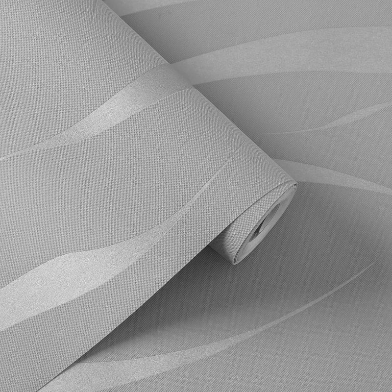 3D Embossed Non-Woven Wallpaper - Modern Taupe Wave Stripes with Glitter