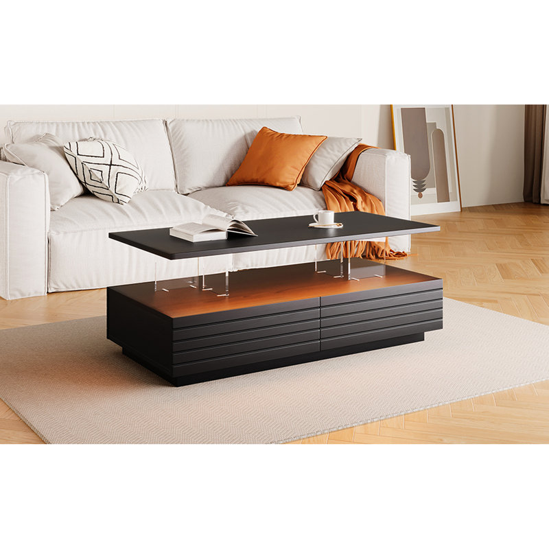 Table basse moderne à DEL avec 2 tiroirs de rangement, Noir