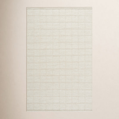 Beige Hand-Woven Geometric Wool Rug