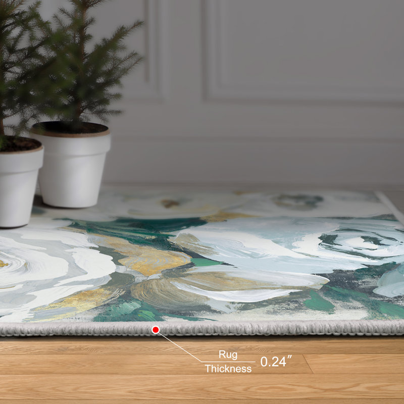 Tapis blanc lavable Bouquet de fleurs II, tissé à la machine, douceur avec envers antidérapant