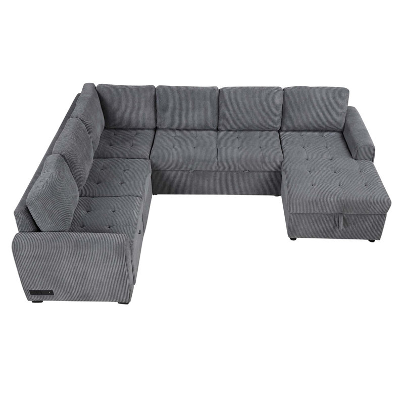 Canapé-lit modulaire en forme de U de 107,5 po avec 1 méridienne de rangement et des dispositifs de chargement