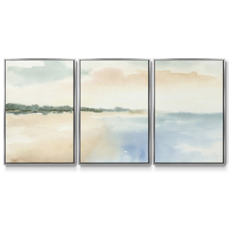 Simple Sea, reproduction encadrée sur toile 3 pièces, Encadrement argenté, H 40 po x l 78 po