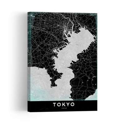 Tokyo City Map Vintage Contemporary City Architecture Wall Art Print 1 Piece Wrapped Canvas Wall Art