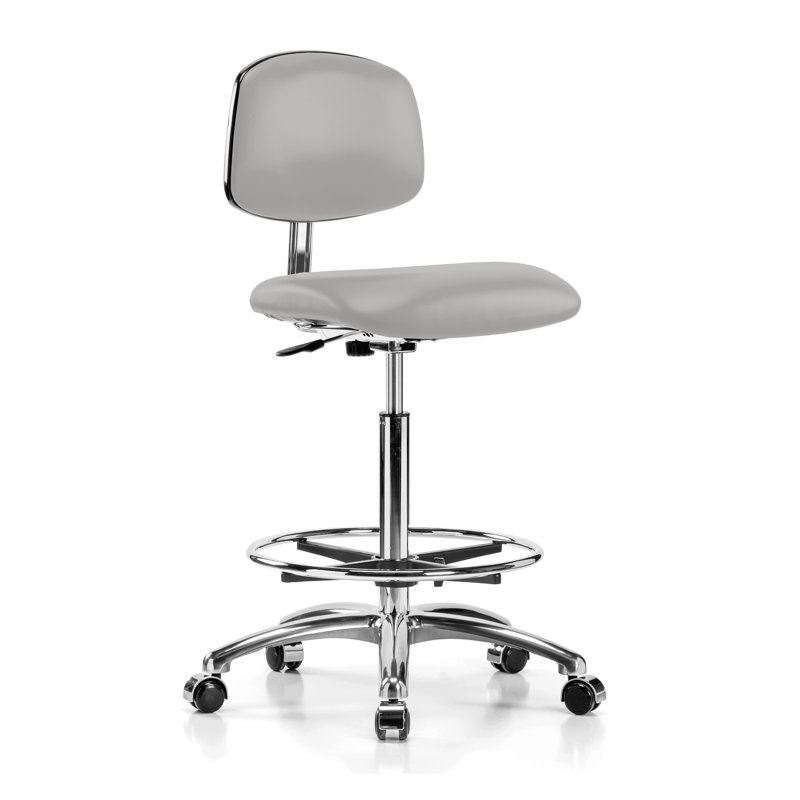 Arista PERCH Cleanroom Vinyl Chair with Foot Ring | High Bench Height  21-31", Gray Vinyl