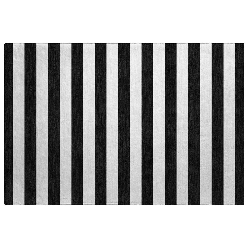 Premium Machine Washable Dream Shag ADS528 Striped Rug, 2'6" x 3'10", Black