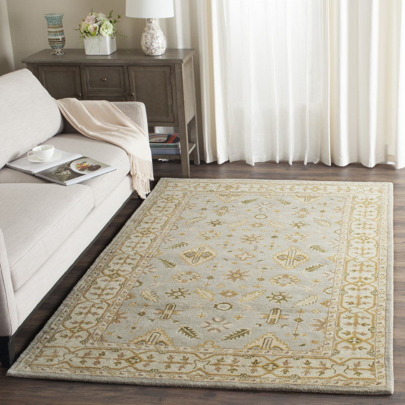 Tapis bleu clair / ivoire en laine touffeté à la main Tosca, Rectangle 8 pi x 10 pi
