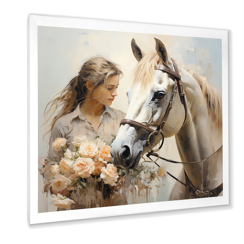 Fleur de cheval ludique, Cadre simple blanc, H 24 po x l 24 po x P 1 po