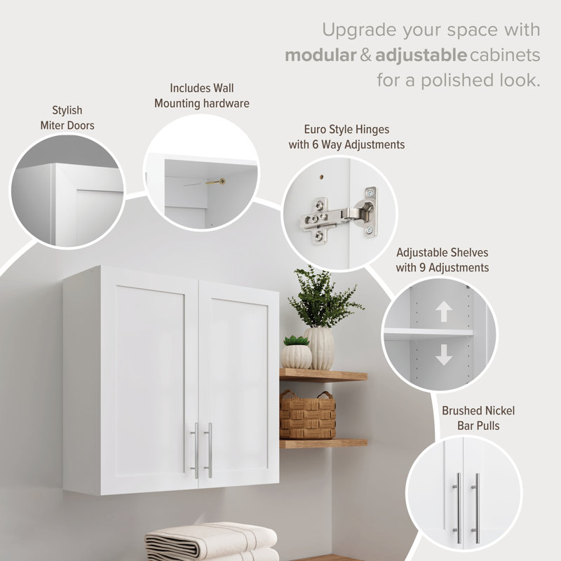 White Wall Cabinet with Adjustable Shelving and Panel Doors