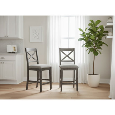 Josephine Rustic Grey And Light Gray Polyester Counter Height Chair Set Of 2 With Cross Back Design