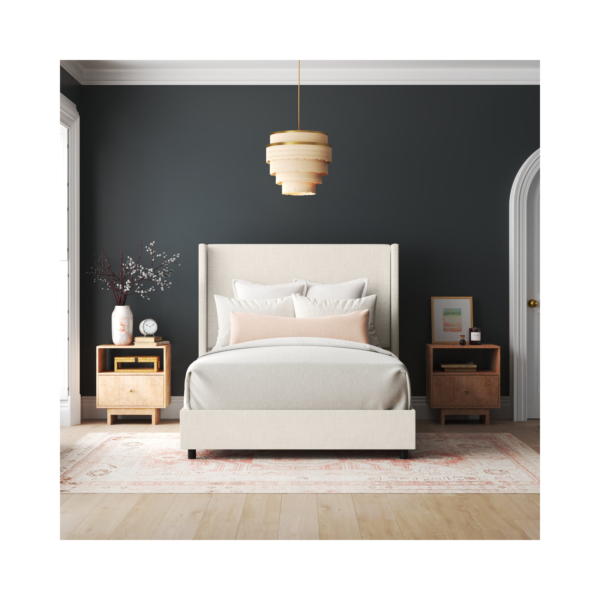 Hanson Upholstered Wingback Bed, Twin, Classic Snow Boucle